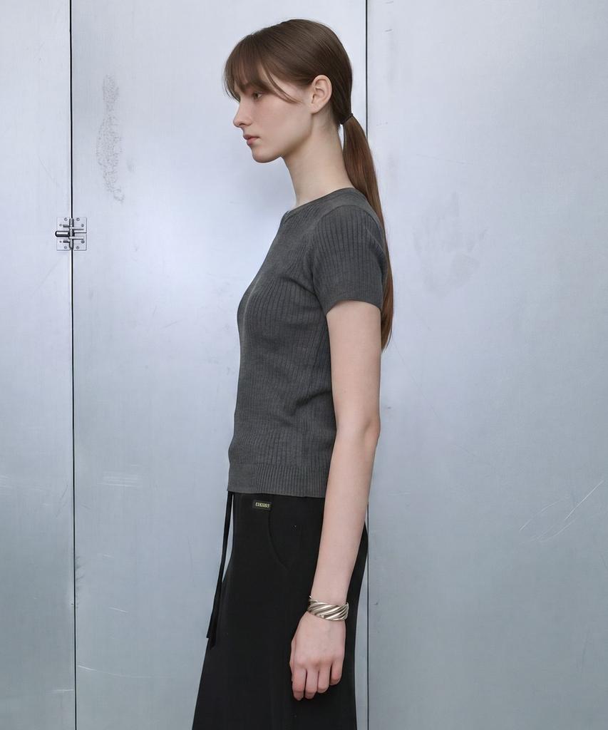 DEETO One-Shoulder Short Sleeve Knit Pullover [Grey]