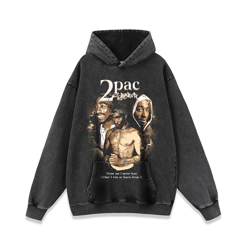 Unisex Vintage Tupac Graphic Hoodie Oversized Cotton Long Sleeve Streetwear Sweatshirt