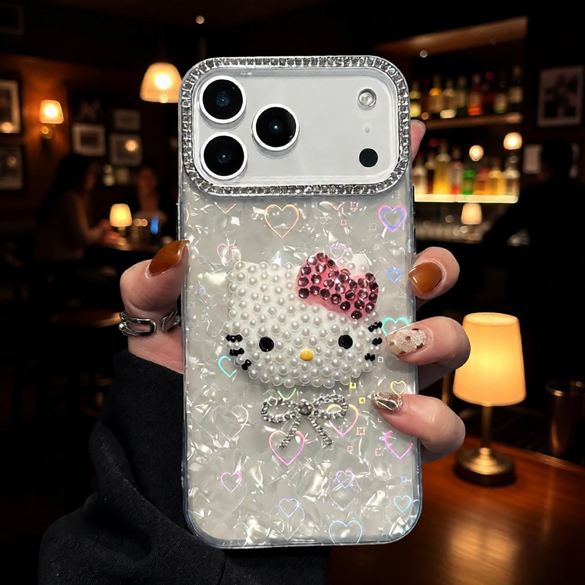 

Rhinestone 3D Kitty iPhone 14/13/12 & Apple 16/17 Pro Max Anti-drop Phone Case iPhone 13 Pro