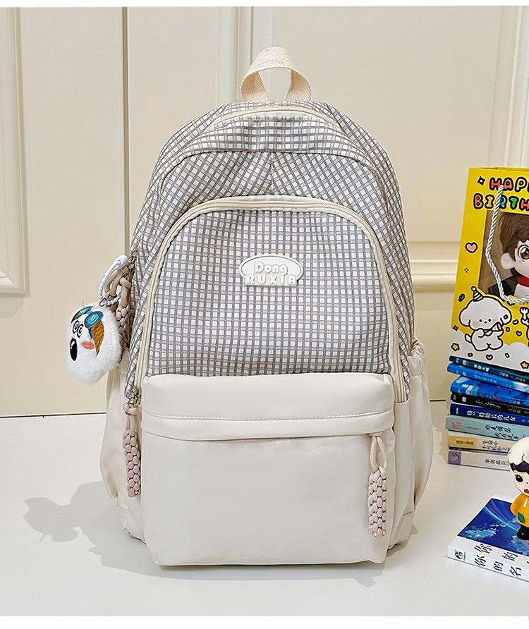Schoolbag Sweet Japanese Literary Plaid Backpack Korean Version Middle and High School Student Computer School Bag Casual Lightweight Versatile