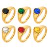 Oval Black/Blue/Red/White Zircon Ring for Women,Gold Color Stainless Steel Wedding Rings,Luxurious Jewelry Party Gift