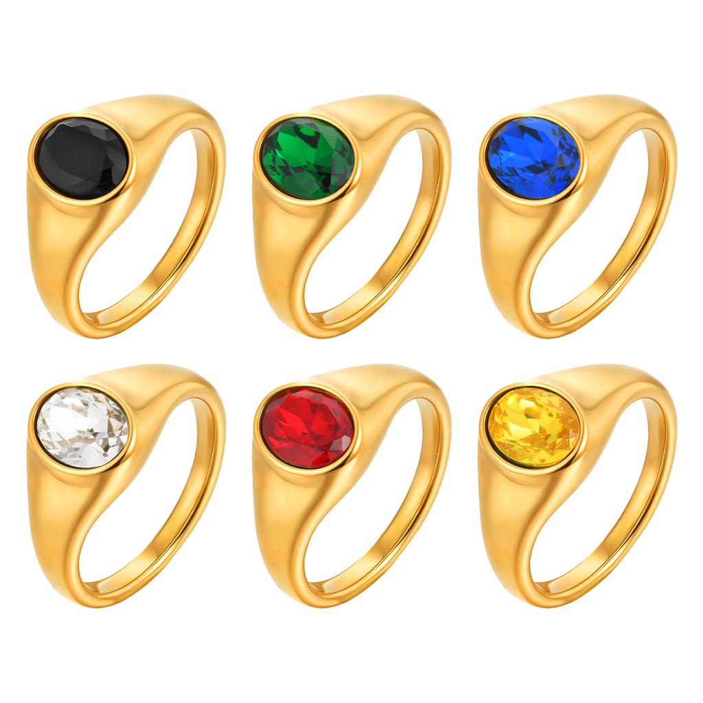 Oval Black/Blue/Red/White Zircon Ring for Women,Gold Color Stainless Steel Wedding Rings,Luxurious Jewelry Party Gift
