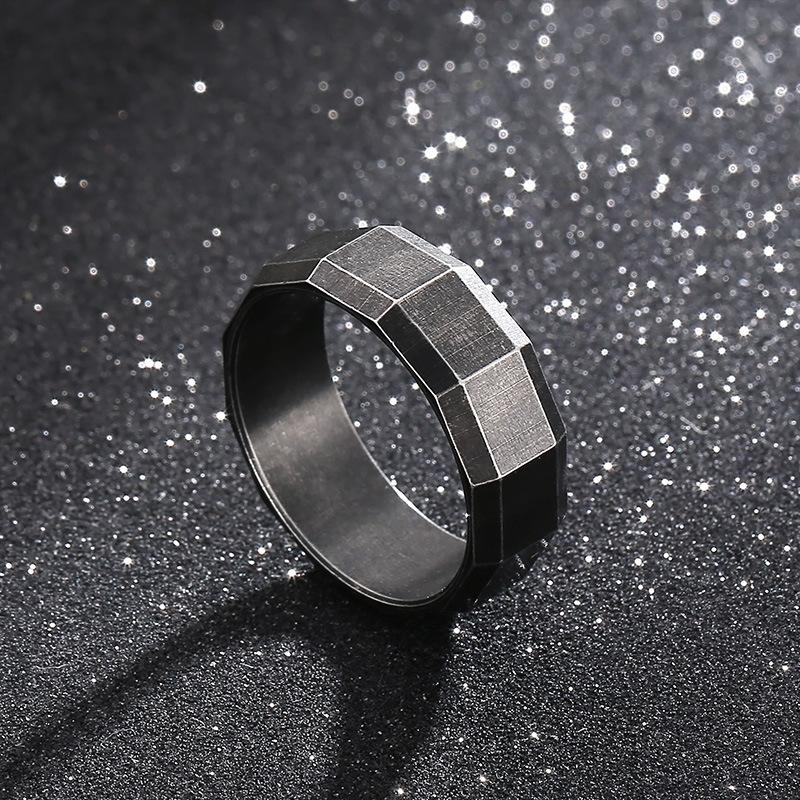 Dark Personality Rounded Edge Ring, Vintage Cut Square Titanium Steel Ring Men'S Jewelry Ring