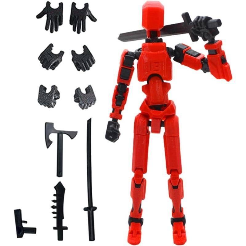 3d Printed Lucky Articulated Doll Toy For Emotional Visual And Intellectual Development Red With 3 Hand Types And 4 Weapons