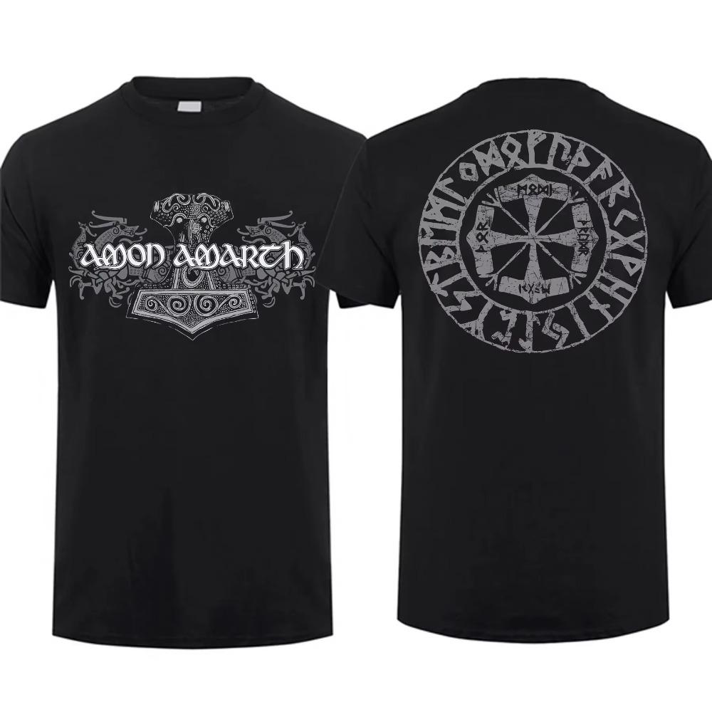 2024 Mode Herr T-shirt Dubbelsidig Amon Vikingahästar Svart Av Amarth Oversized T-shirt Grafik Ungdomskläder Streetwear S-3XL
