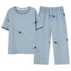 Women's Pure Cotton Pajama Set: Short Sleeve, Seven-Point Pants, Loose Fit, Built-In Bra Pads, Comfortable Home Wear.
