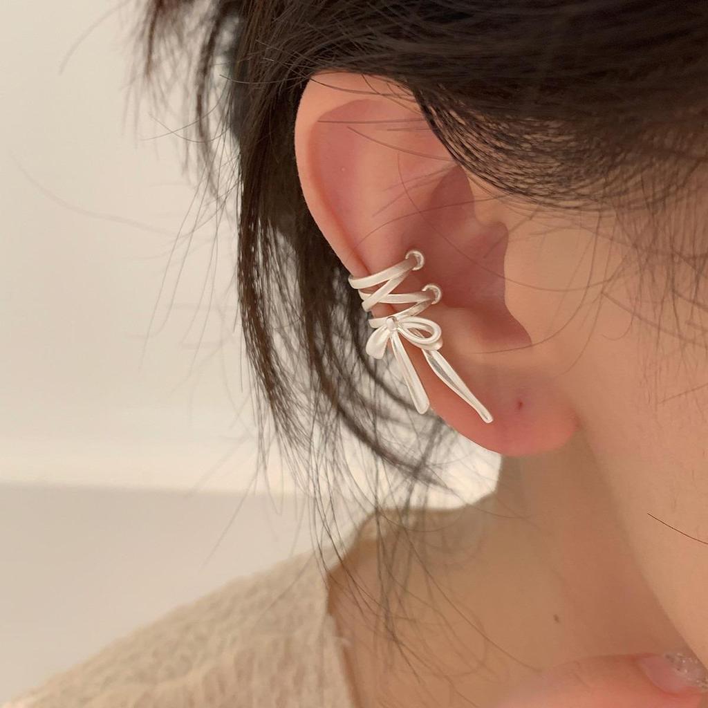 Spring/Summer Ribbon Bow Tie-Up Ear Cuff Earrings for Women