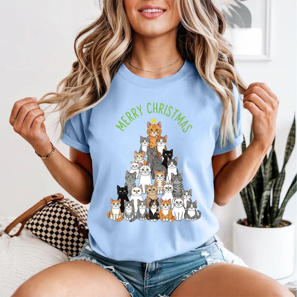 Merry Christmas Cat Christmas Tree Holiday Unisexs TShirt Festive 2XL