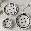 Korean Cute Bow Lace Ceramic Plate & Rice Bowl Set for Desserts and Cakes