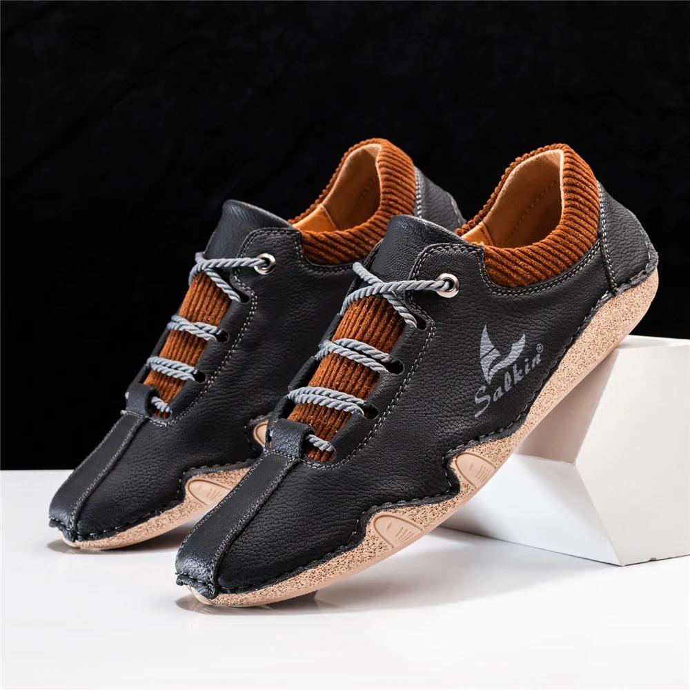 

Мужская повседневная обувь из искусственной кожи ручной работы на весну и осень, со шнуровкой, непромокаемая, легкая, удобная, мужская обувь 45