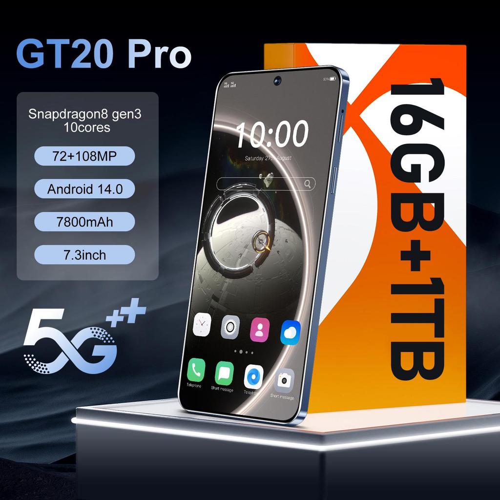 New GT20 PRO Smartphone: 7.3-inch Screen, 16GB RAM + 1TB Storage, Android.