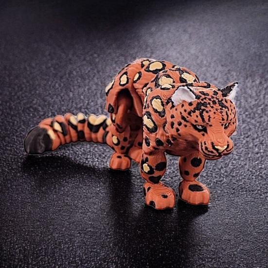 3D Printed Animal Model Realistic Snow Leopard Figurine with Flexible Joint Articulated Fidget Toy for Stress Relief