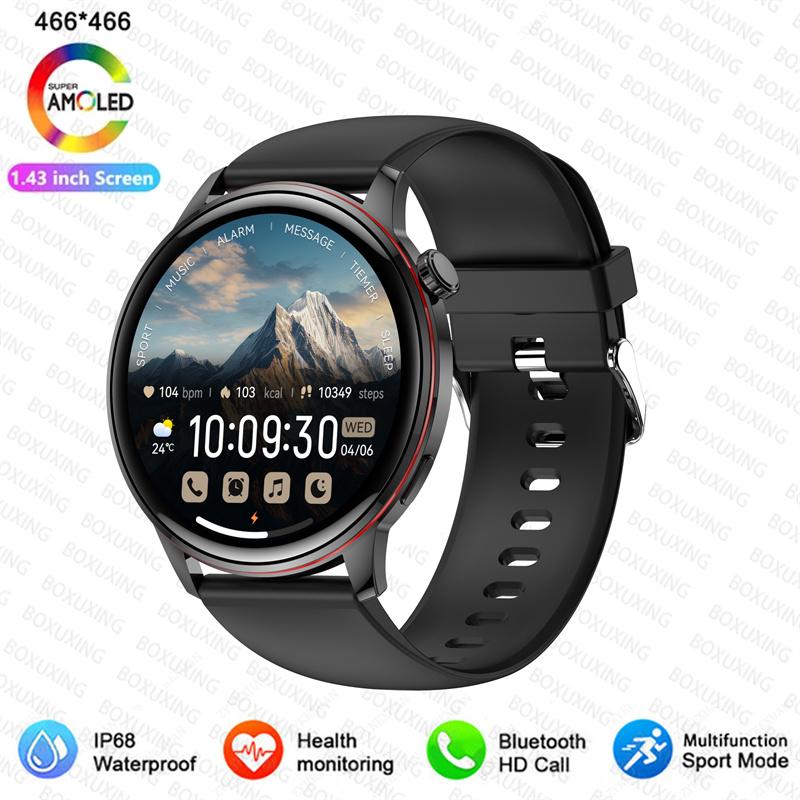 

Ультратонкий смарт-годинник для жінок 466*466 AMOLED 1.43 HD-екран Завжди відображає час Bluetooth-дзвінки IP68 Водонепроникний Спортивний смарт-годинник AMOLED BT-CALL Watch чорний