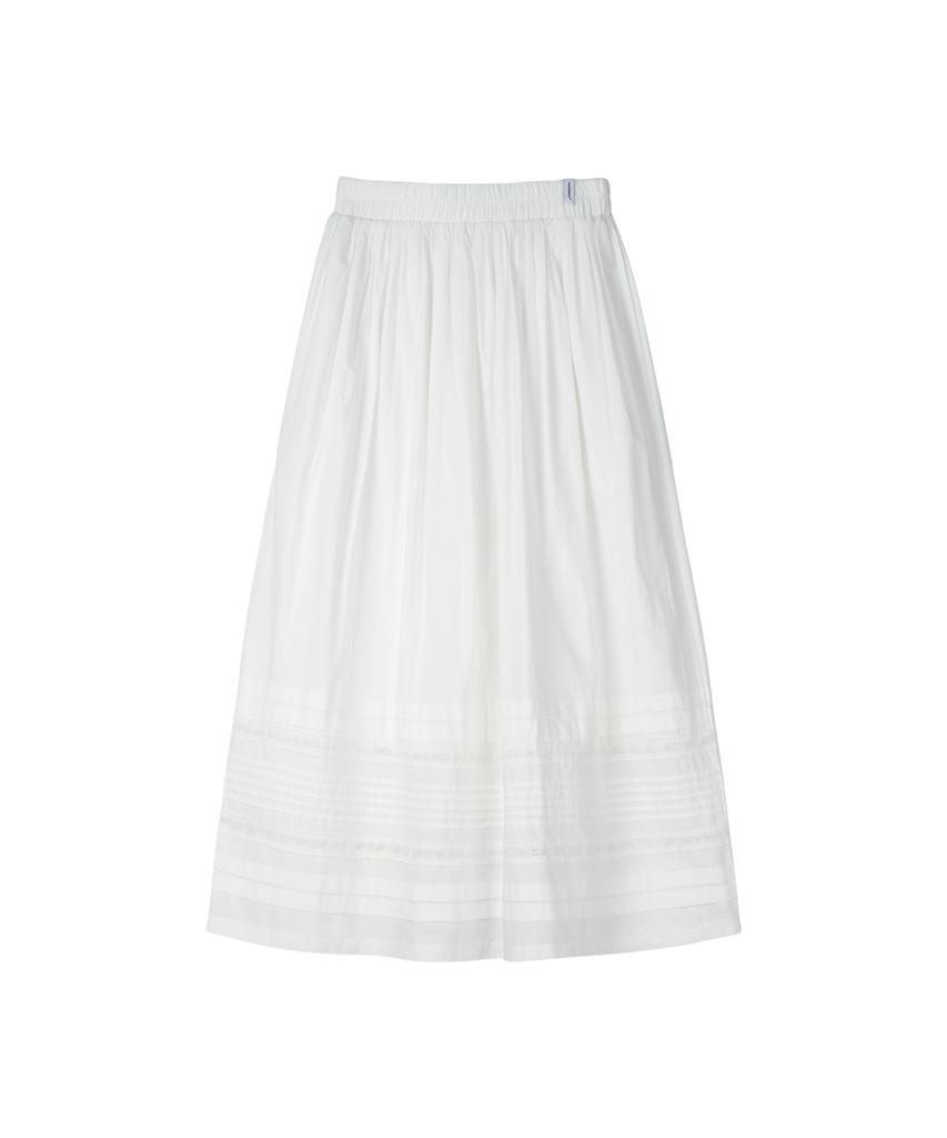 Mellotoli Pintuck Cotton Long Skirt (White)