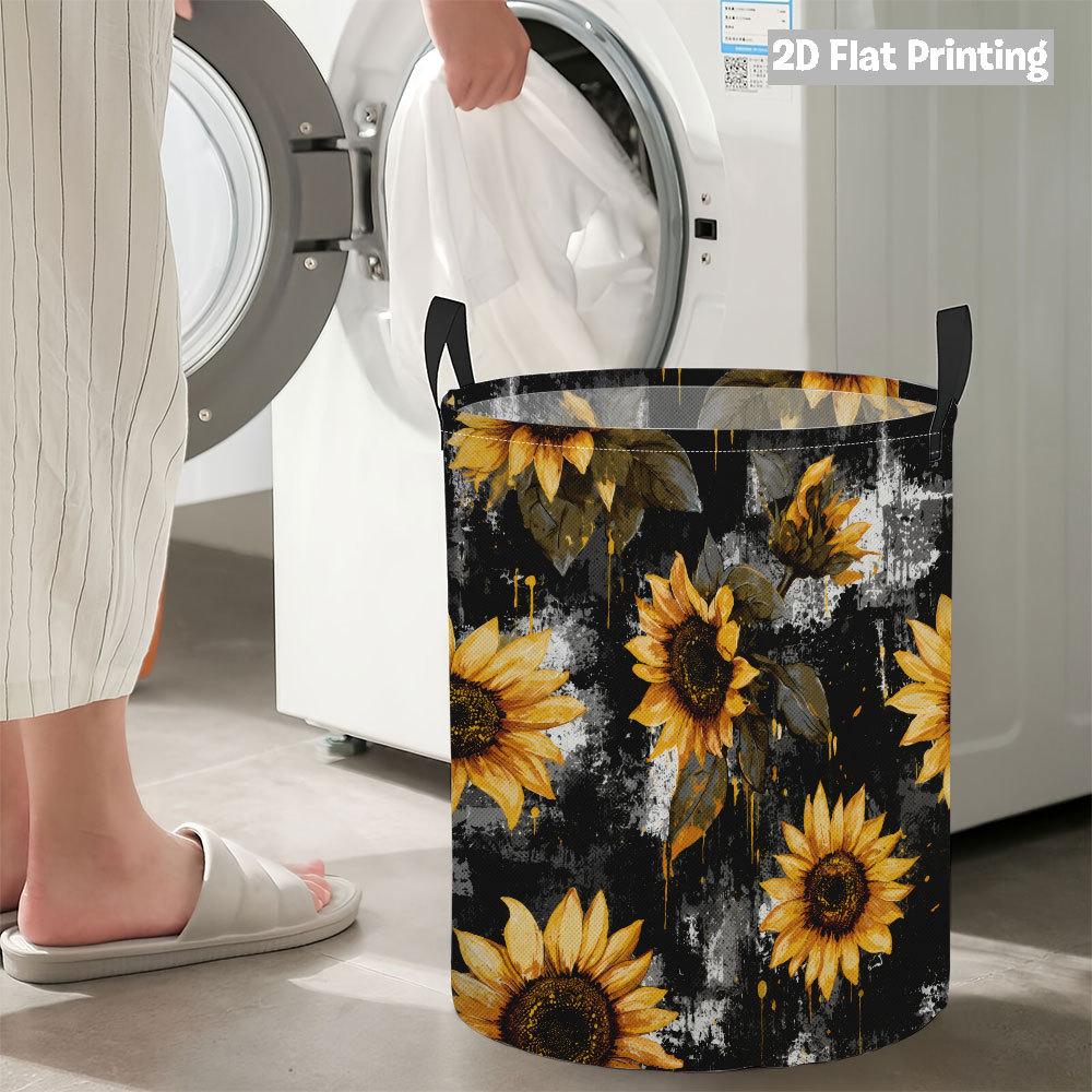 Collapsible Laundry Basket Large Round Waterproof Fabric Hamper Dirty Clothes Storage Bin Toy Organizer with Handles