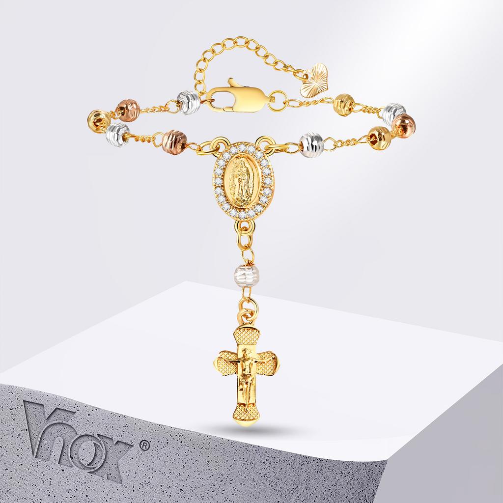 Vnox Catholic Cross Rosary Bracelets For Women,virgin Mary Charm Finger Baptism Rosaries Bracelet For Baptism Favors Christening
