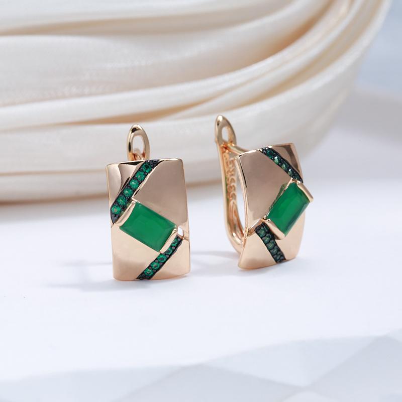 Kinel Dark Green Opal Zircon English Earrings For Women Vintage Rose Gold Color Black Fine Jewelry