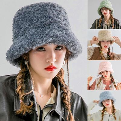Women's Volume Wool Fisherman's Cap Thickened Autumn And Winter Warm Color Plush Hat