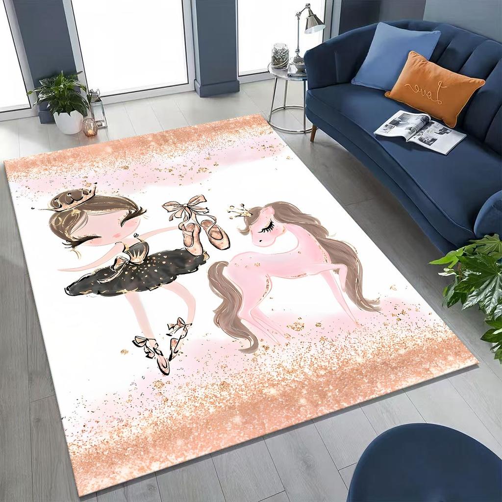 Elegant Ballet Dacing Girl Ballerina Cartoon Rug for Bedroom Living Room Sofa Home Doormat Decor,Large Kids Non-slip Floor Mat