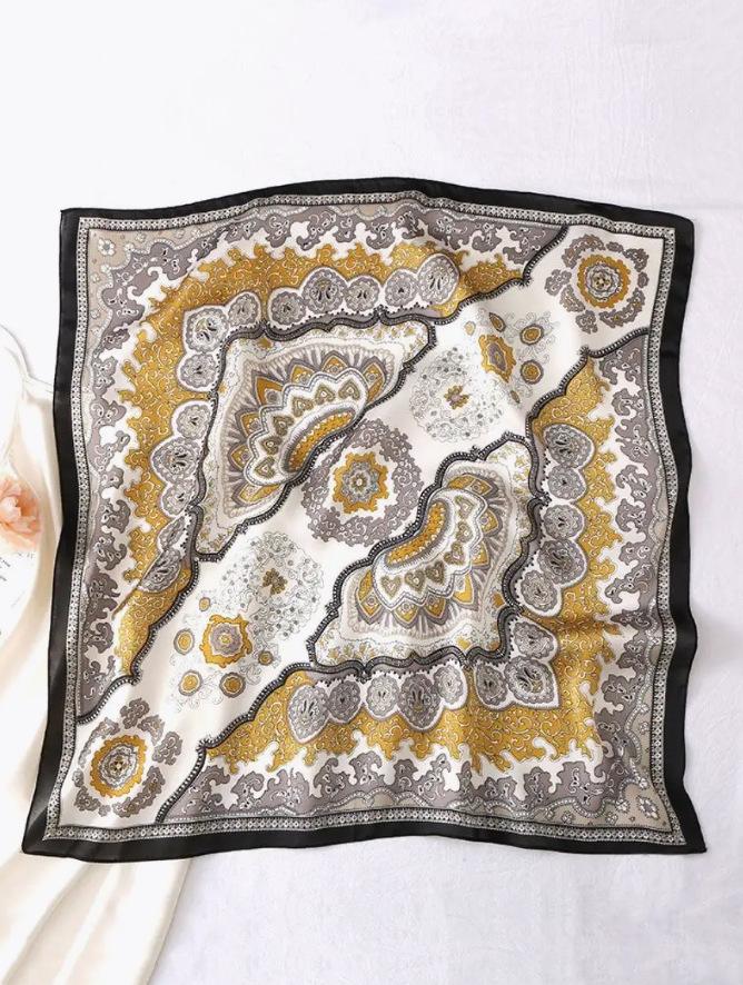 70cm Retro Printed Korean-Style High-End Imitation Silk Scarf for Women - Versatile Fashion Square Accessory