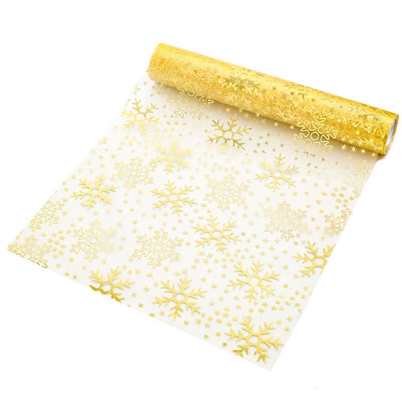 

Christmas Snowflake Table Runner 11 Inch X 108 Inch Gold Silver Color Organza Table Runner Rolls for Winter Dining Tables Decor 28x275cm золотий