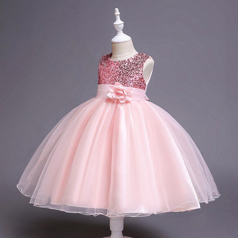 5-14yrs Baby Girl Flower Sequin Dress High Quality Party Princess Dress Children Dress