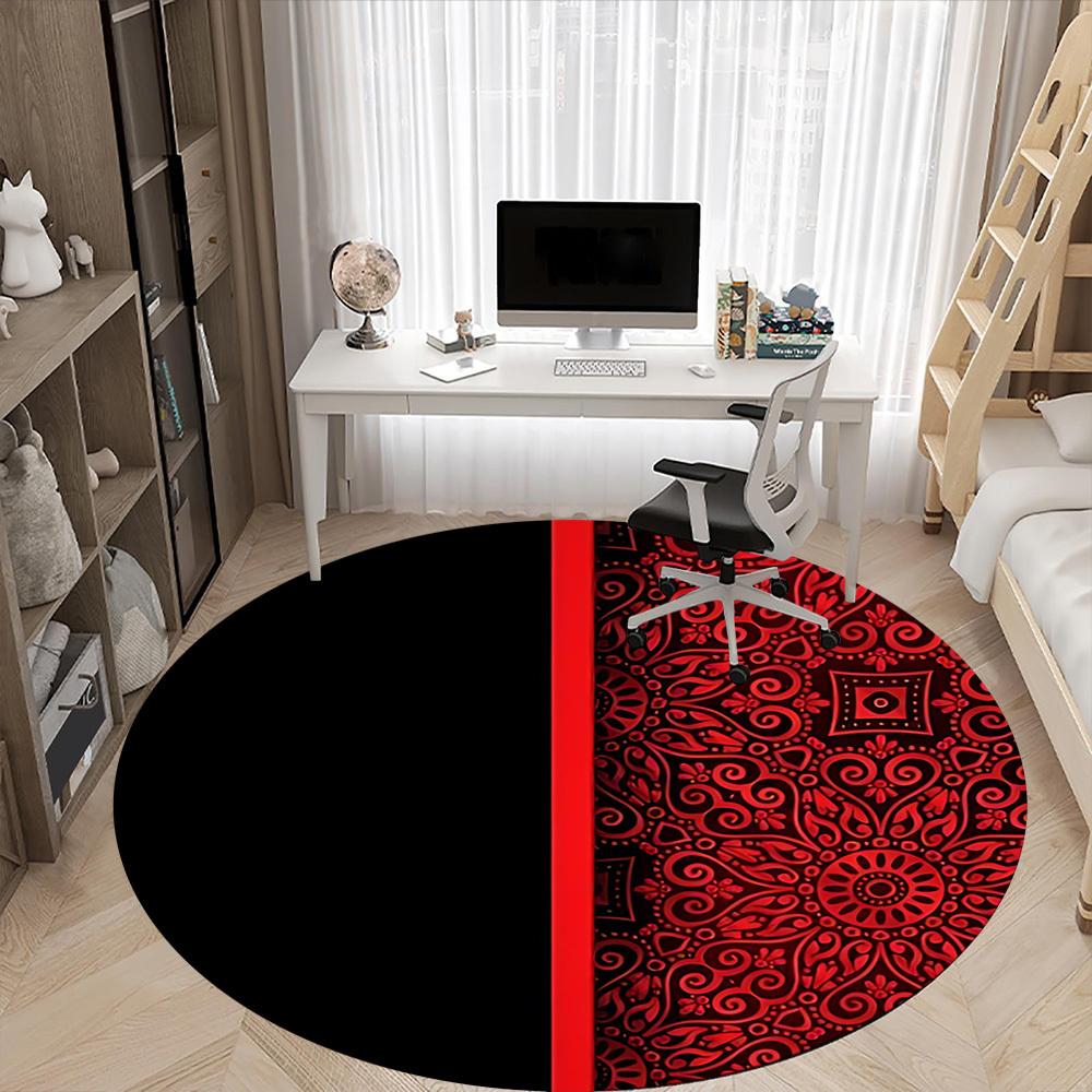 1pc Red Mandala Office Round Area Rug, Mat Suitable For Office, Under Office Chairs Bedroom Living Room Home Decor, Room Deco