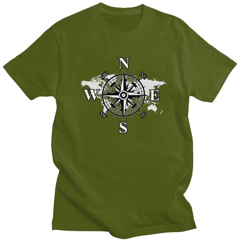 Custom Compass With World Map Tshirts for Men Short Sleeves T Shirt Cardinal Points Of Earth Tshirts Slim Fit 100 Cotton Tees