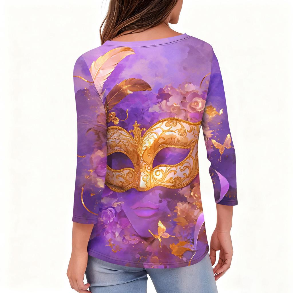 Dámské tričko s potiskem 3/4 rukáv denní víkendová móda základní véčkový výstřih běžný top