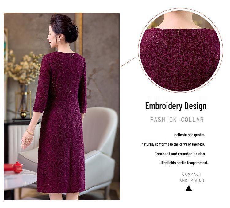 Plus Size Mother-in-Law Beaded Lace Embroidery Evening Dress for Spring/Autumn Wedding or Banquet