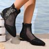 Fashion Women's Low-heeled Cool Boots Fashion Pointy Side Zipper Sequin Mesh Breathable Soft-soled Non-slip Ankle Boots