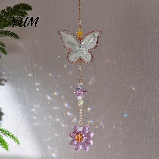 Elegant Indoor Hanging Decor Butterfly Faux Crystals Suncatcher with Hook, Sun Catcher for Windows, Sparkling Wind Glittering Window Chimes