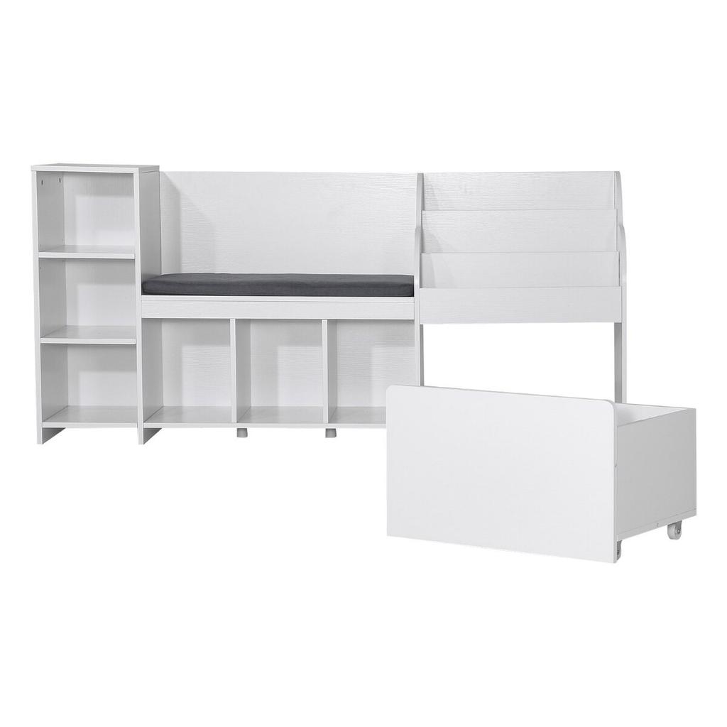 Kids Reading Nook, Wooden Storage Bench with Backrest, Kids Bookshelf & Toy Organizer, Large Toy Box Chest for Playroom, Living Room or Entryway, Easy