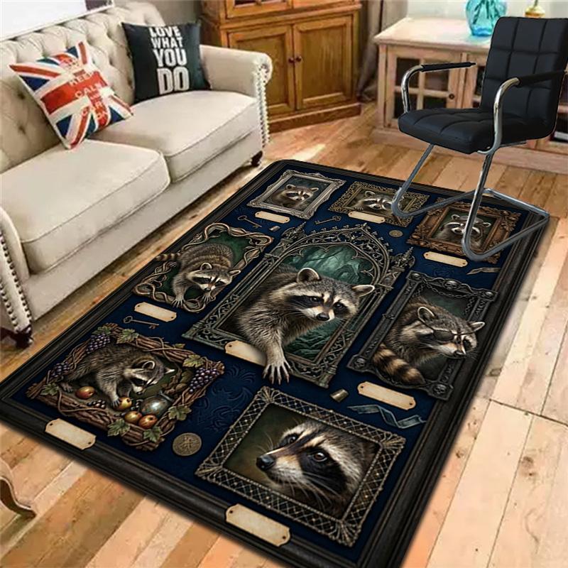 Raccoon Collage Pattern Rug Floor Mat for Living Room or Bedroom Soft and Comfortable Carpet a Gift for Birthday and Holiday.