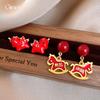 New Chinese Style Oil Drop Red Natal Year Pony Earrings Light Luxury Stud Earrings Exquisite Earrings Women