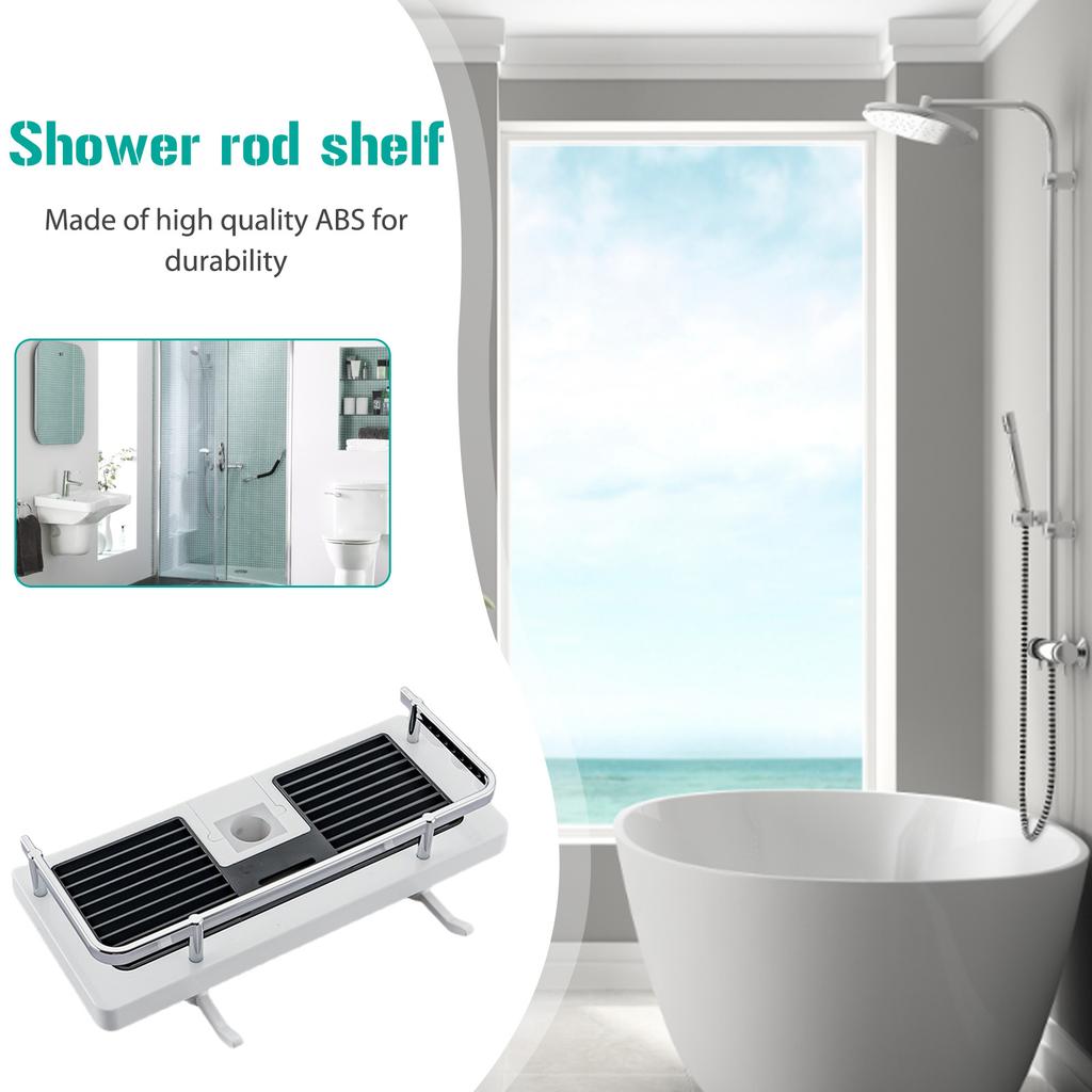 Multipurpose Lifting Storage Holder Punch Free Shower Pole Shelves Single Layer Height Adjustable Hollow Design Bathroom Gadgets