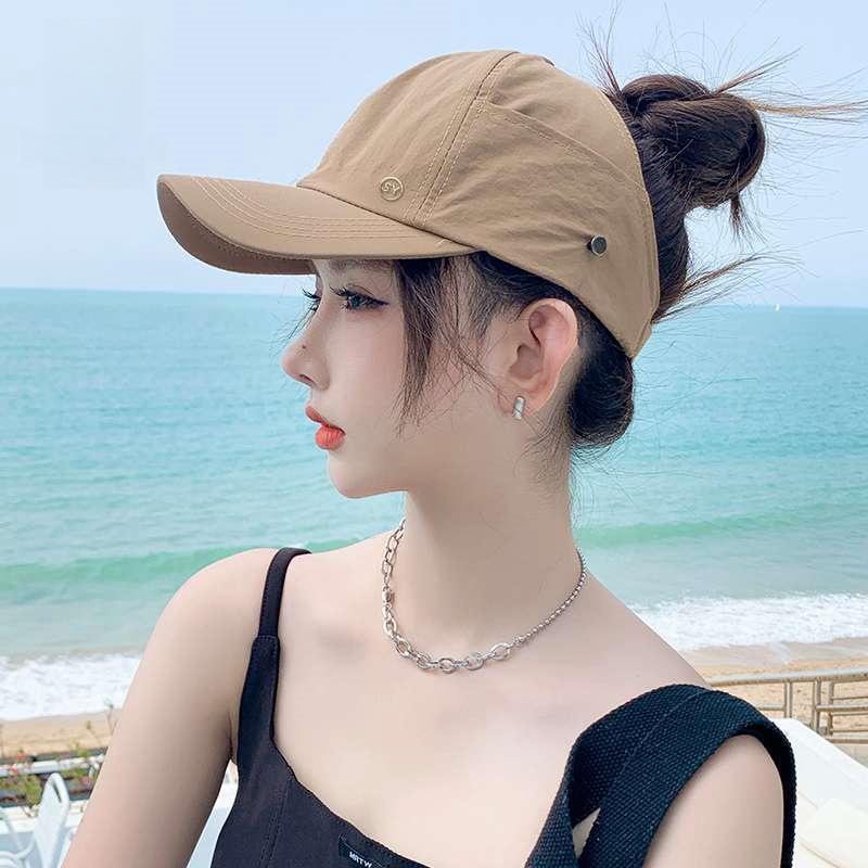Quick-drying empty top hat Children can hang masks Baseball cap Stylish and simple ponytail duck tongue sunshade sunscreen hat