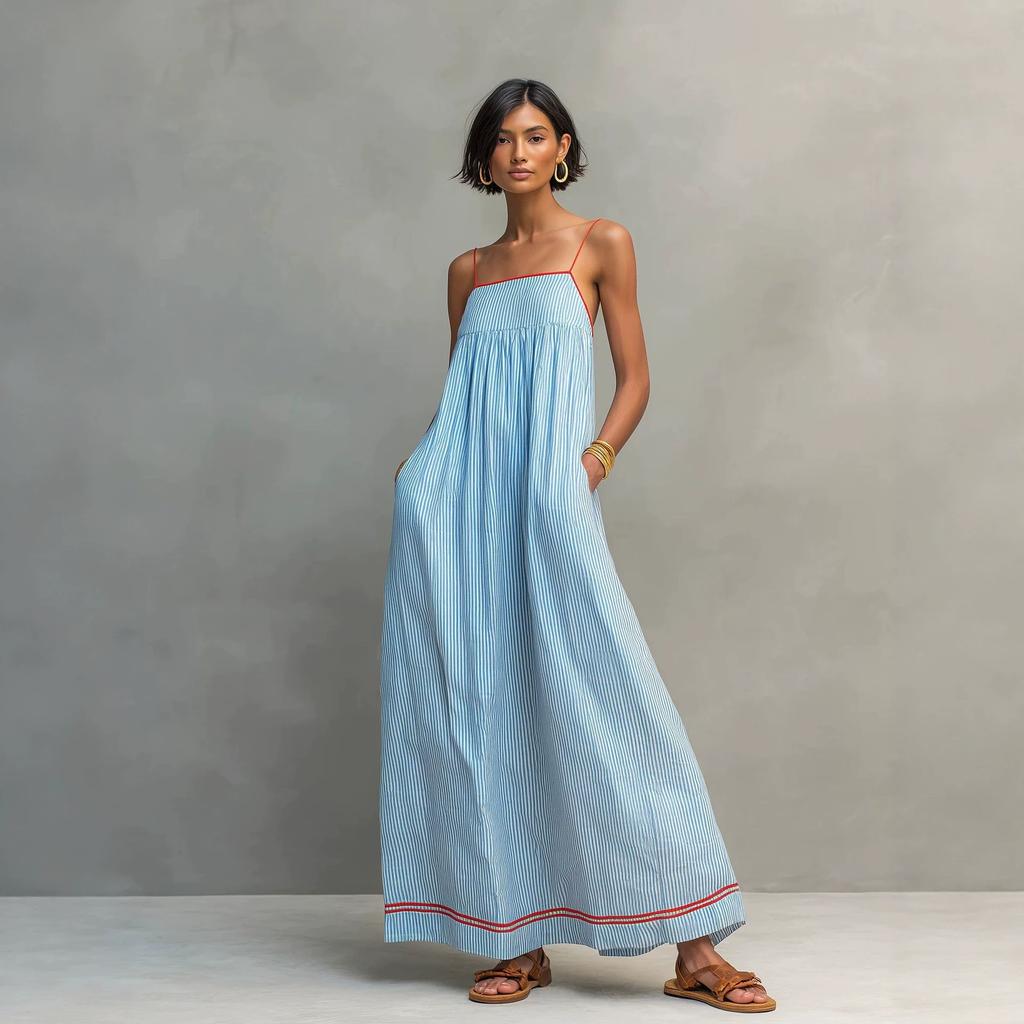 2026 European and American summer fashion casual suspender sleeveless long dress women's clothing