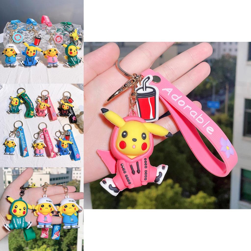 Adorable Silicone Pikachu Keychain Colorful Hoodie Accessory Gift For Birthdays