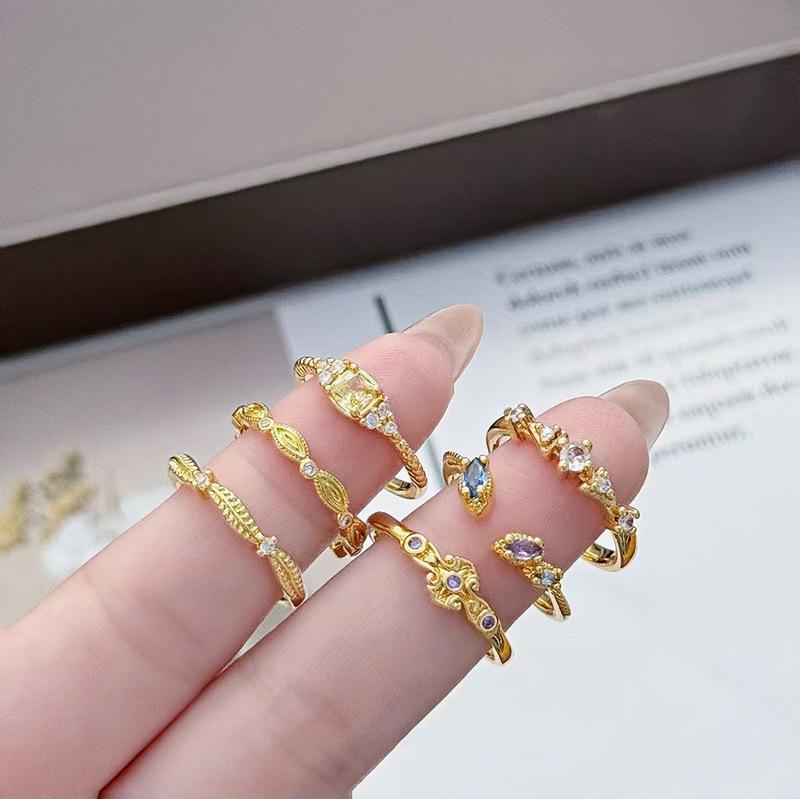 Medieval French Retro Full Diamond Open Ring Fashion High Sense Temperament Niche Design Exquisite Diamond Accessories Women