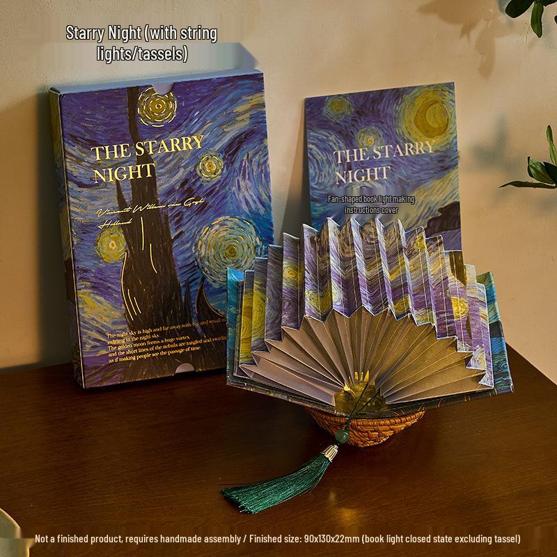 

Burning Glass Bead Fan-Shaped Lamp: Oil Painting-Inspired Book Lamp with Calligraphy Text - Creative Ancient Style Gift.