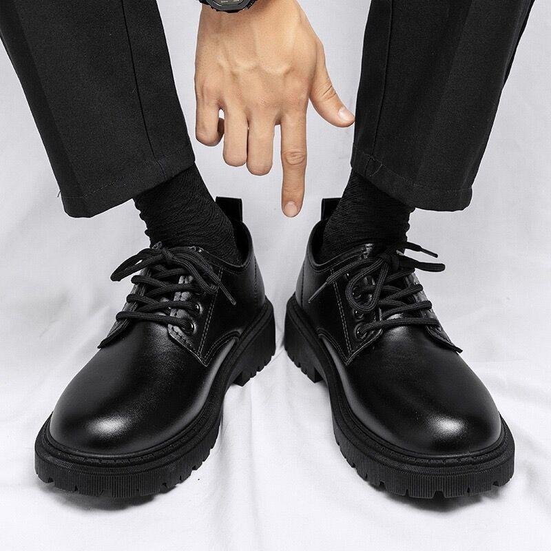 Men‘s Shoes Business Waterproof Black Leather Shoes Men Versatile Thick-Soled Board Shoes Spring Work Shoes.