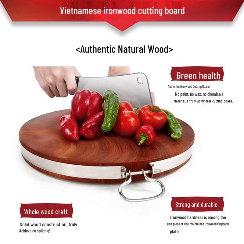 Ironwood Round Cutting Board with U-Handle