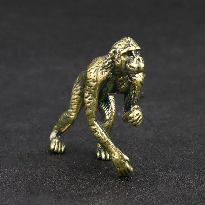 Wholesale Solid Brass Gorilla Small Statue Office Desk Ornament Decoration Crafts Collection Animal Orangutan Figurine Miniature
