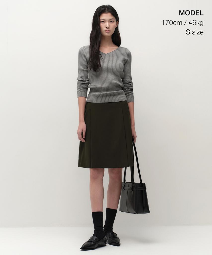 MUSINSA STANDARD WOMAN Women'S Wide Ribbed Slim V-Neck Knit [Medium Grey]