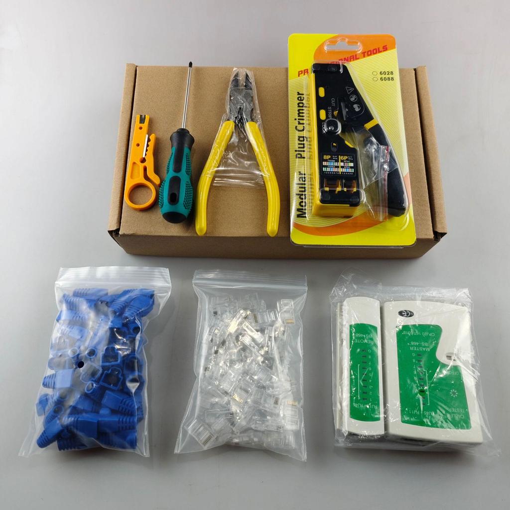 Set Mesh Cutters Network Crimping Test Perforated Crystal Head Making Pliers Tool Combination Hardware Network Repair