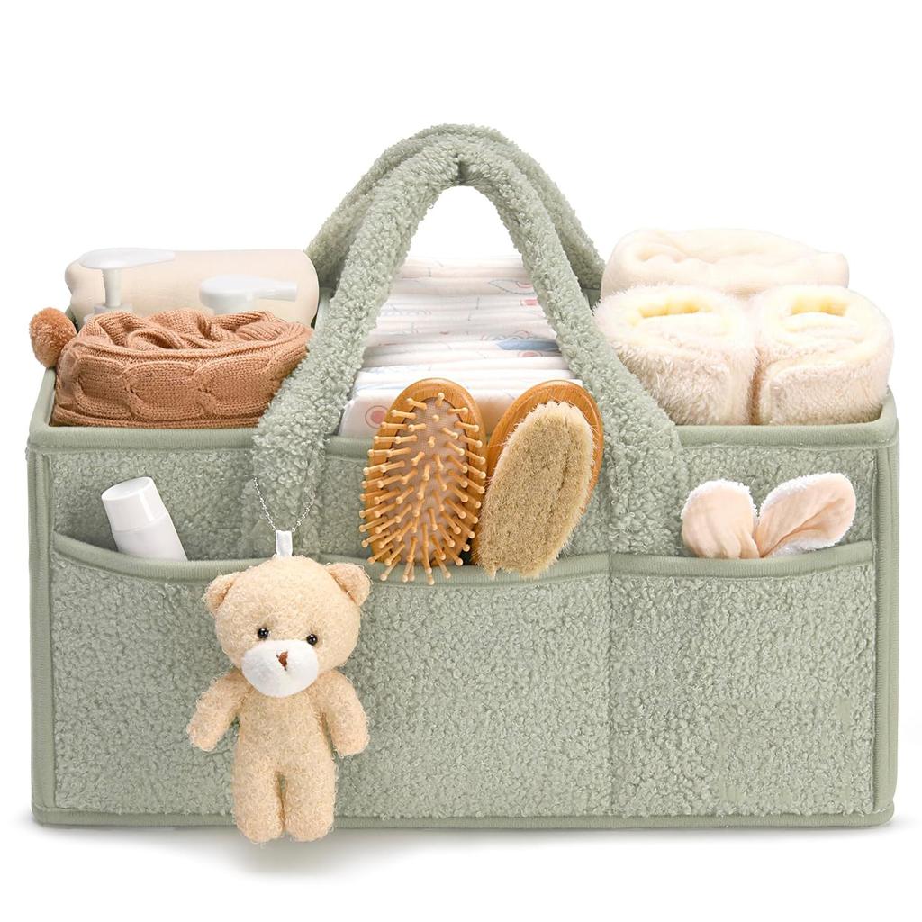 Baby Plush Storage Nursery Organizer Basket Infant Diaper Bag with Handle Caddy Changing Nappy Kids Storage Carrier Large Pocket