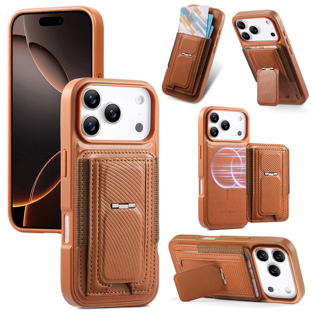 CASENEO For iPhone 17 Pro Max Case with Foldable Kickstand TPU PU Leather PC Card Bag Magnetic Phone Cover  Compatible with MagSafe