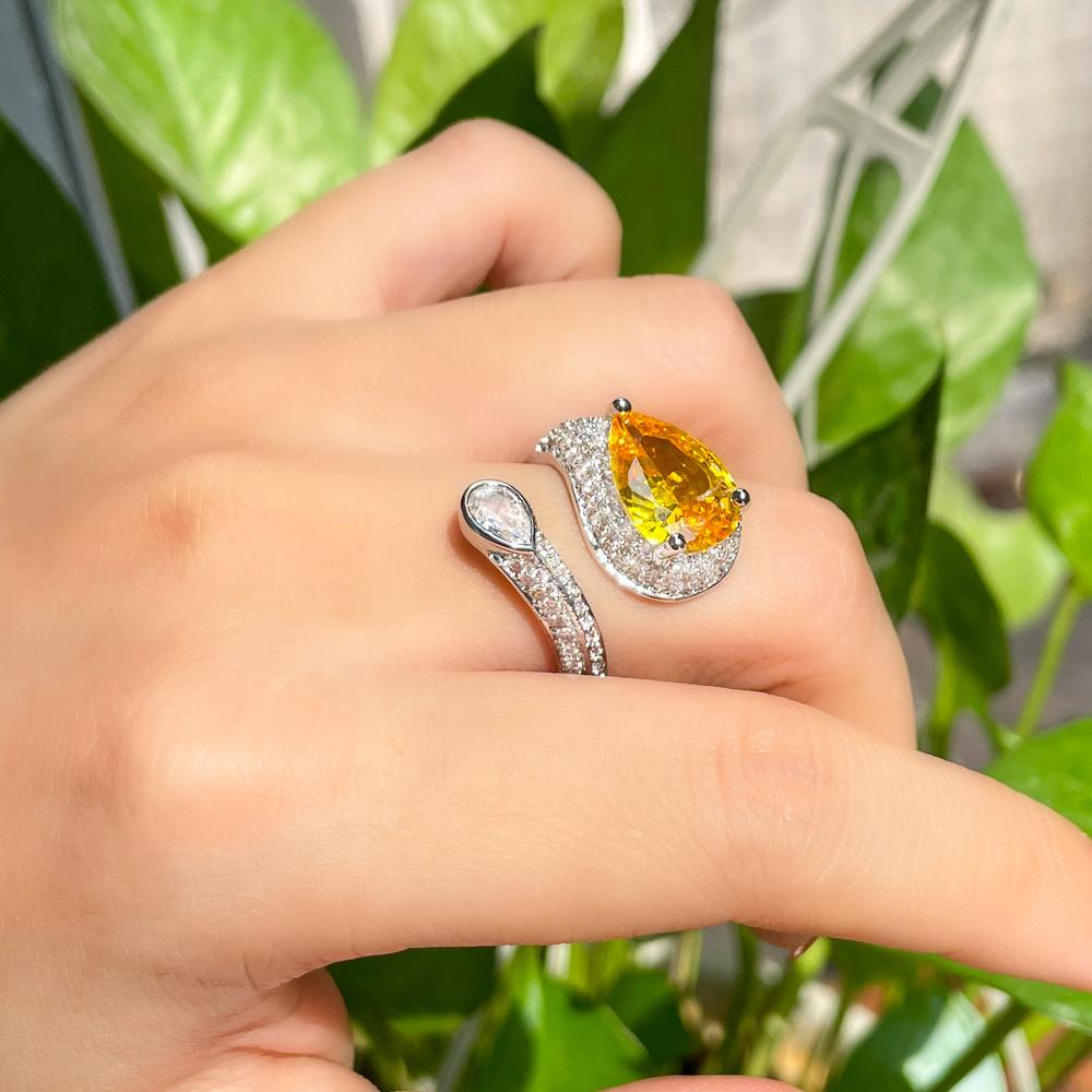 CMM Jewelry Damen-Ring im europäischen Stil mit großem Zirkonia und geometrischem Muster