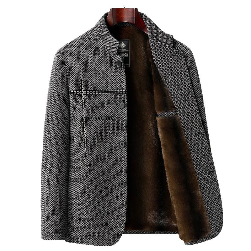 2025 Bestselling Dad Style Woolen Coat: Thick Chenille Stand-Up Collar Jacket for Middle-Aged & Elderly, Autumn/Winter Collection